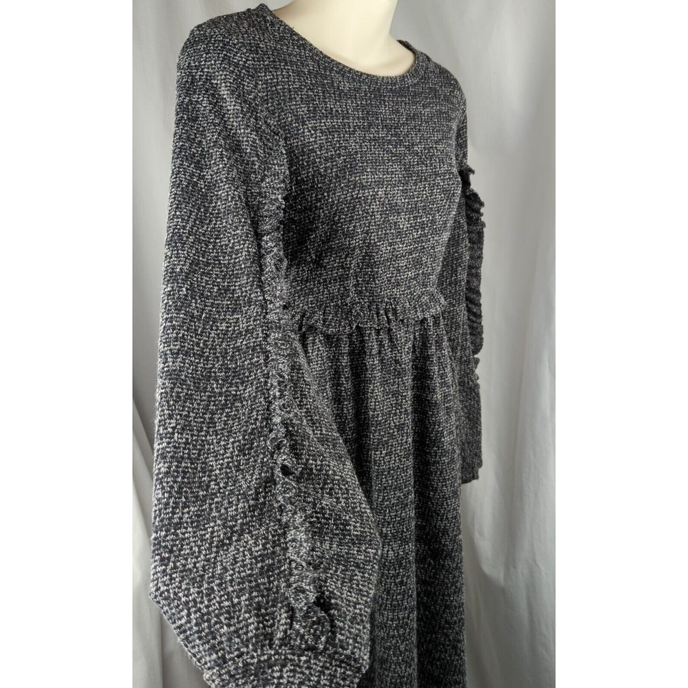 RO+DE Anthropologie Stella Marled Knit Gray Sweater Dress Balloon Slv Ruffle S - Picture 3 of 6